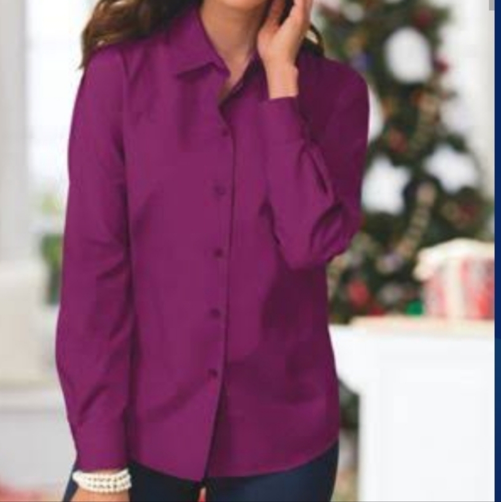 Chico's (Size 1/M/8-10) Deep Magenta No Iron Button Down Front Shirt (NEW-NWT)